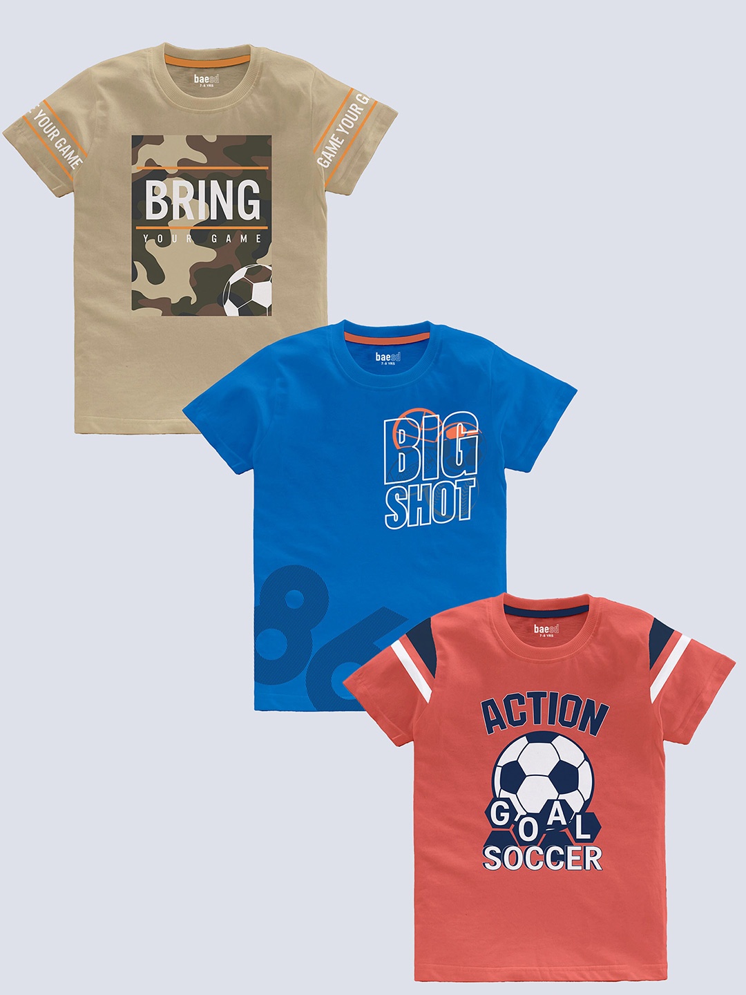 

BAESD Boys Pack Of 3 Typography Printed Pure Cotton T-shirt, Rust