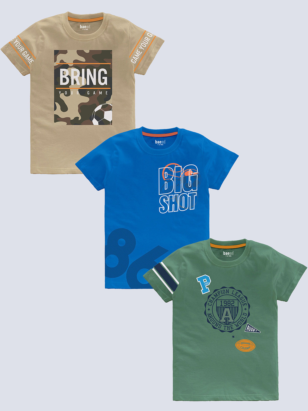 

BAESD Boys pack Of 3 Typography Printed Cotton T-shirt, Beige