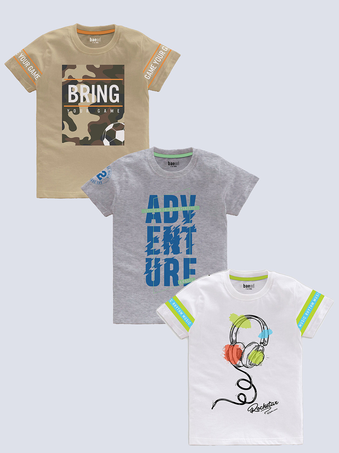 

BAESD Boys Pack Of 3 Typography Printed T-shirt, Multi