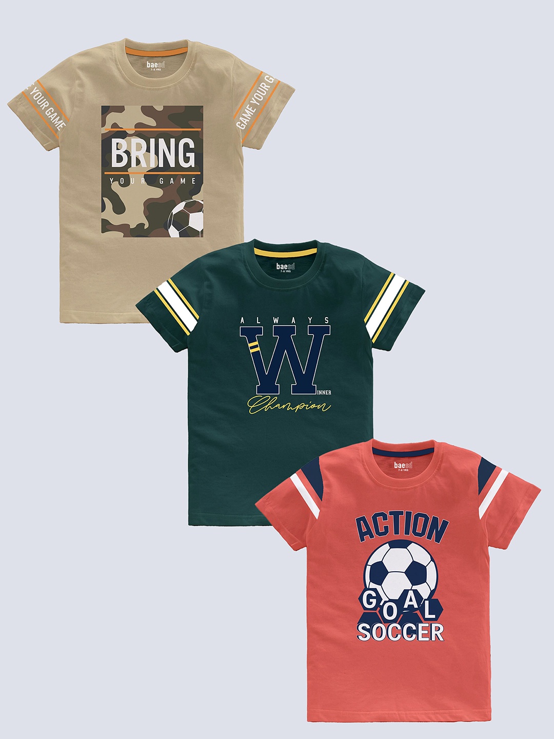 

BAESD Boys Pack Of 3 Printed Cotton T-shirt, Coral