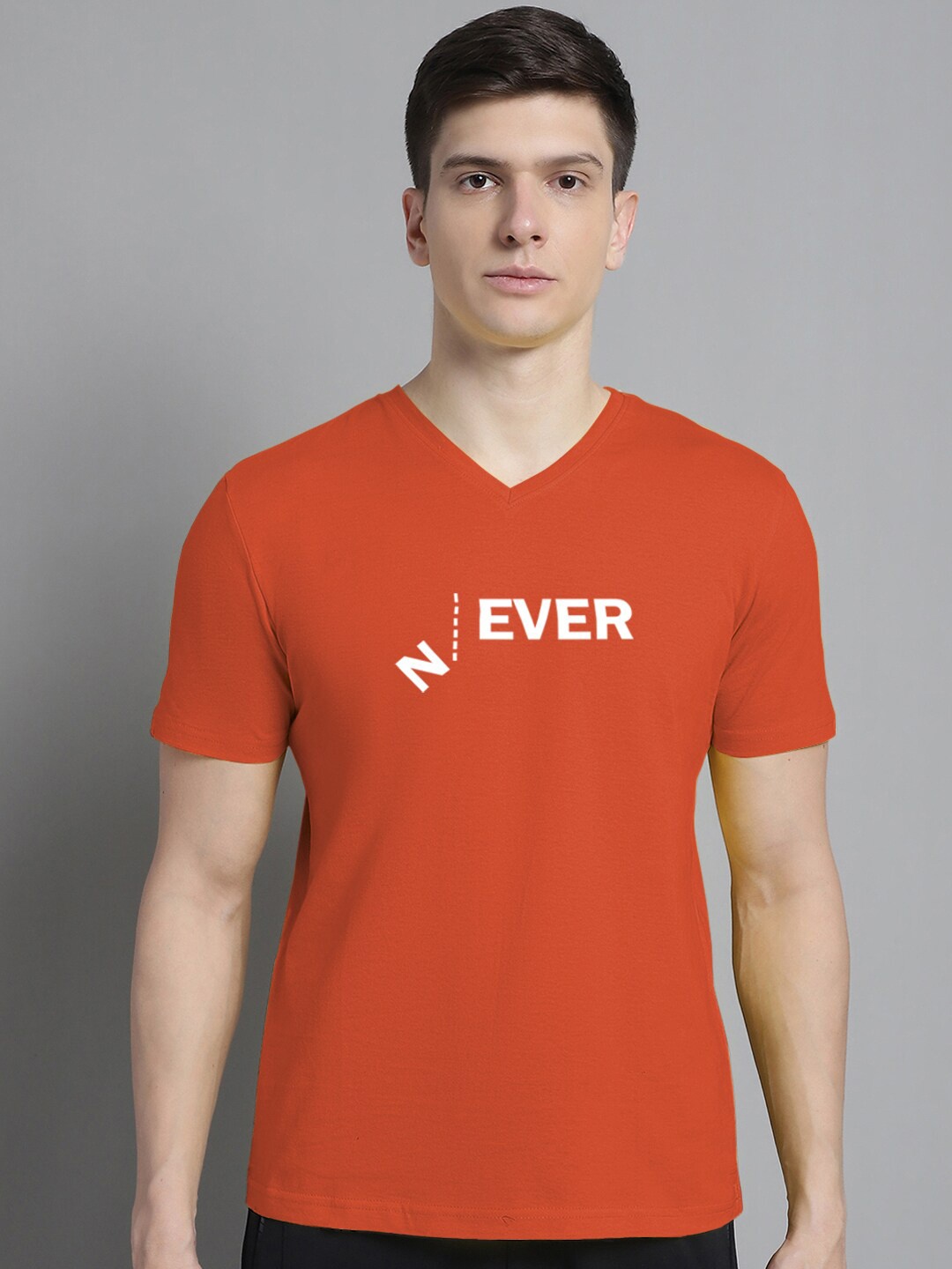 

FBAR Typography Printed V-Neck Slim Fit T-shirt, Orange