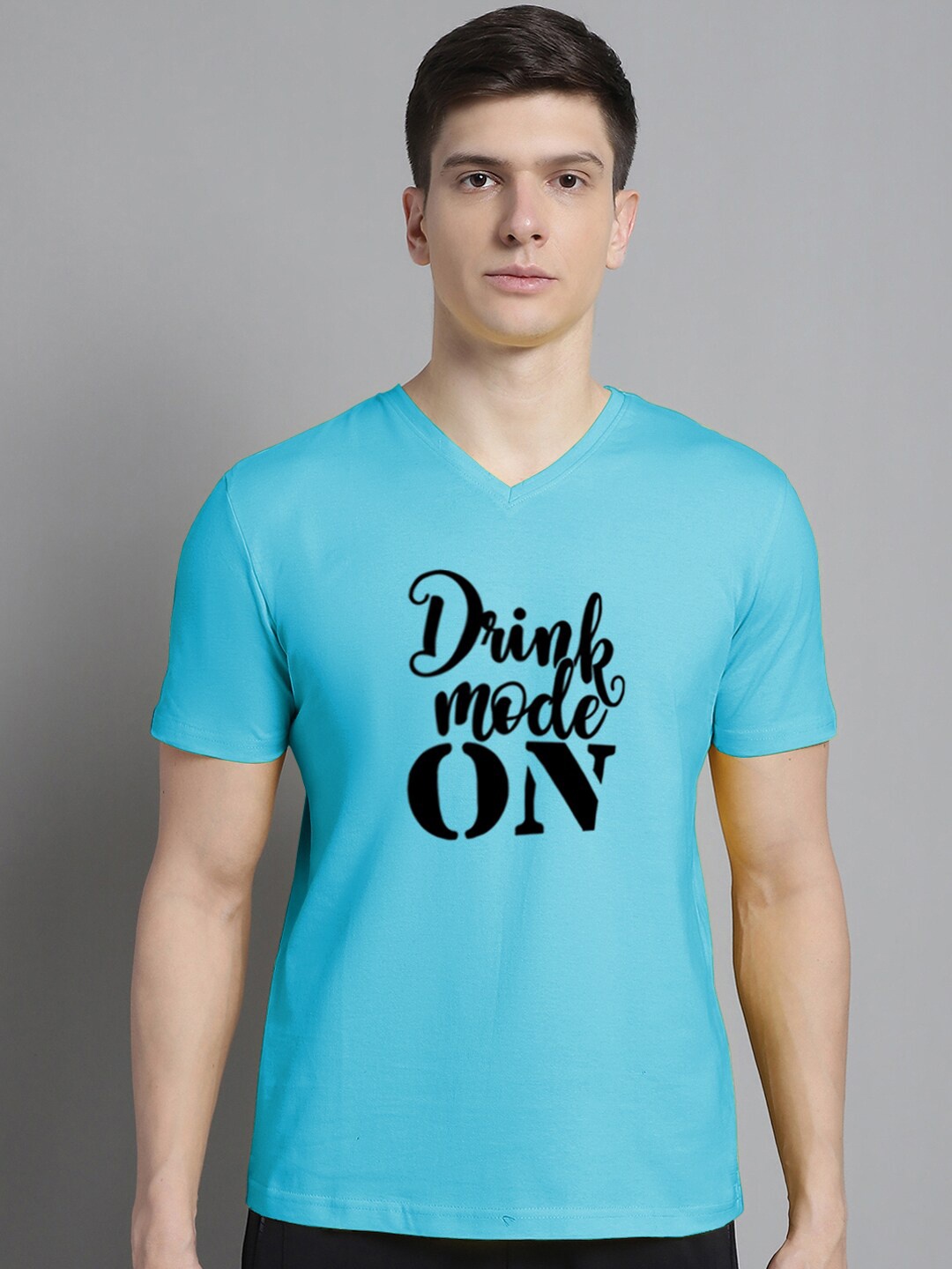 

FBAR Typography Printed V-Neck Slim Fit T-shirt, Turquoise blue