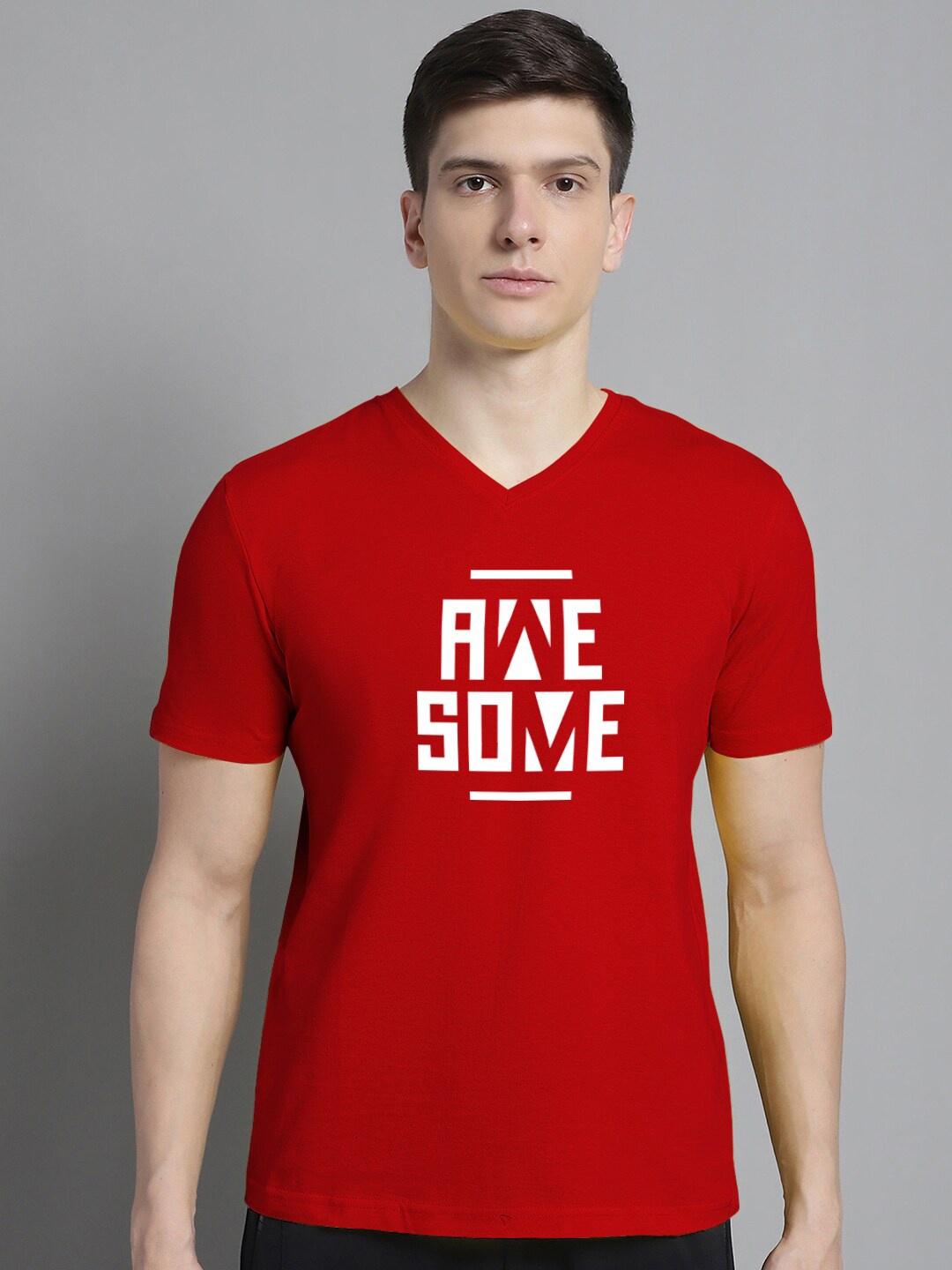 

FBAR Typography Printed V-Neck Slim Fit T-shirt, Red
