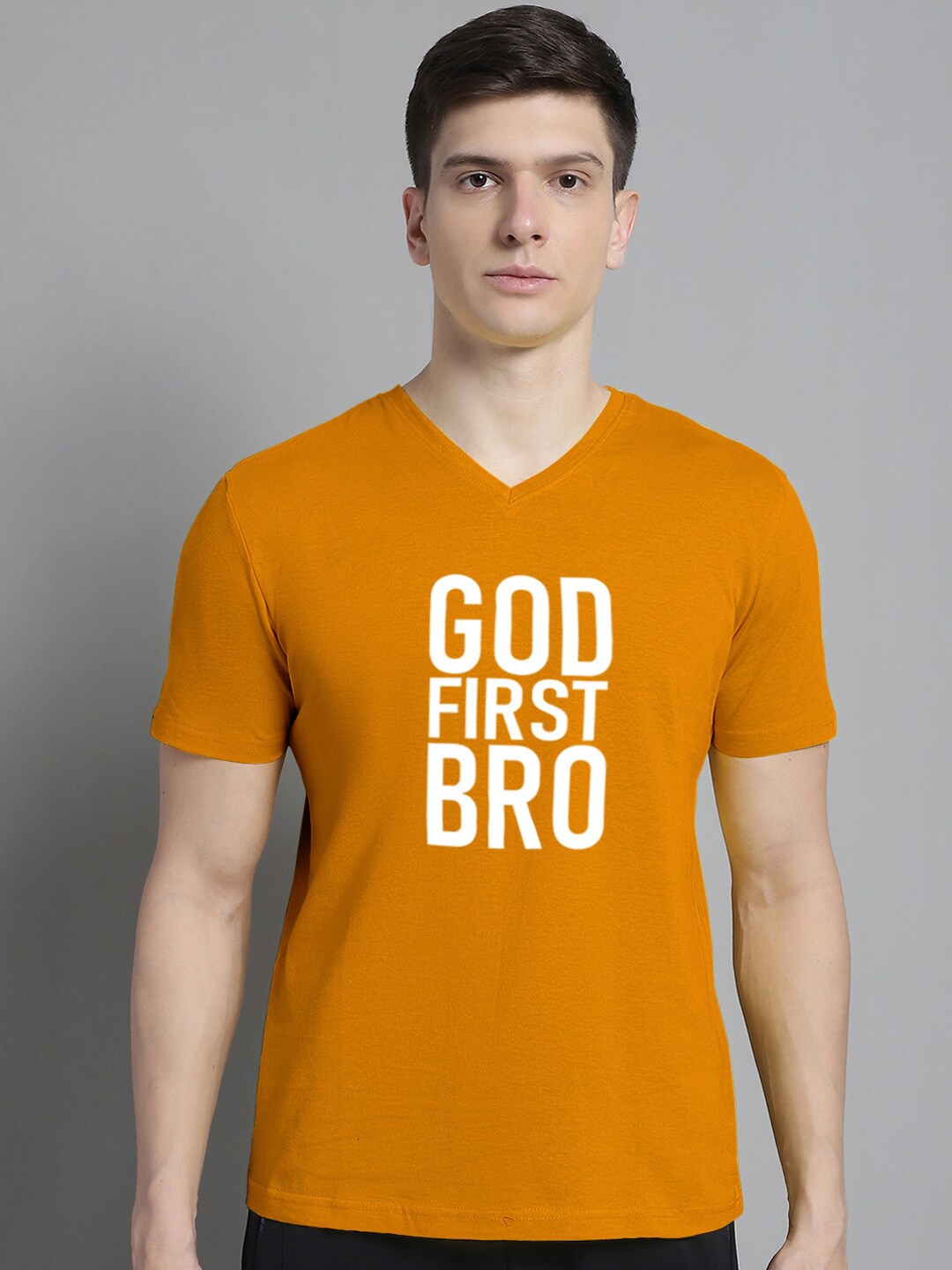 

FBAR Typography Printed V-Neck Slim Fit T-shirt, Gold