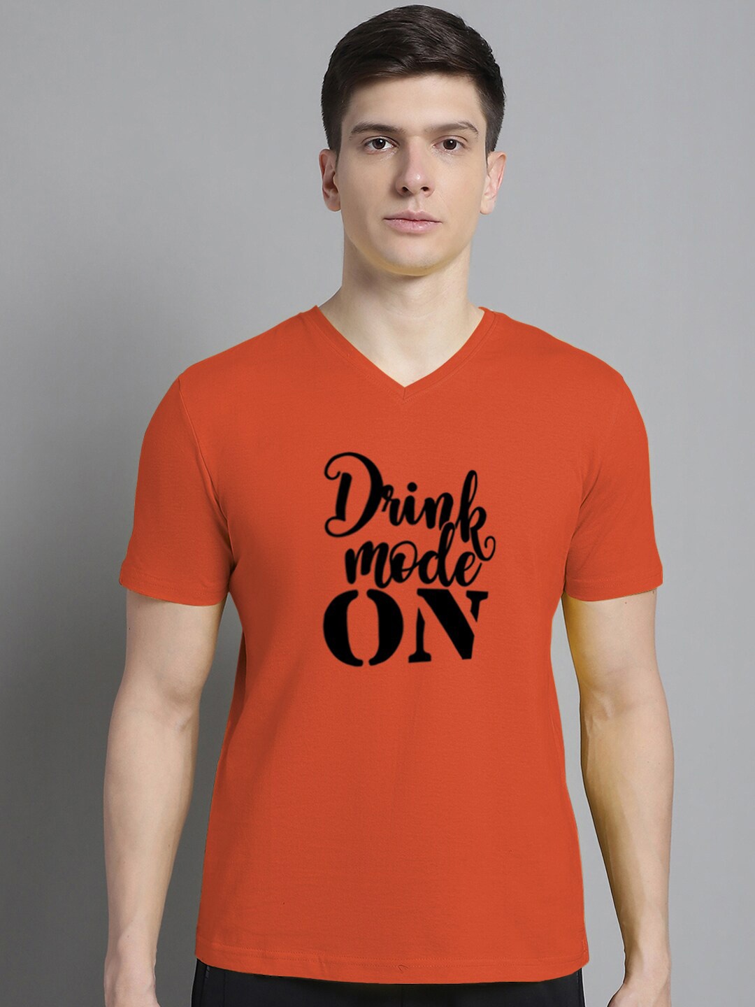 

FBAR Typography Printed V-Neck Slim Fit T-shirt, Orange