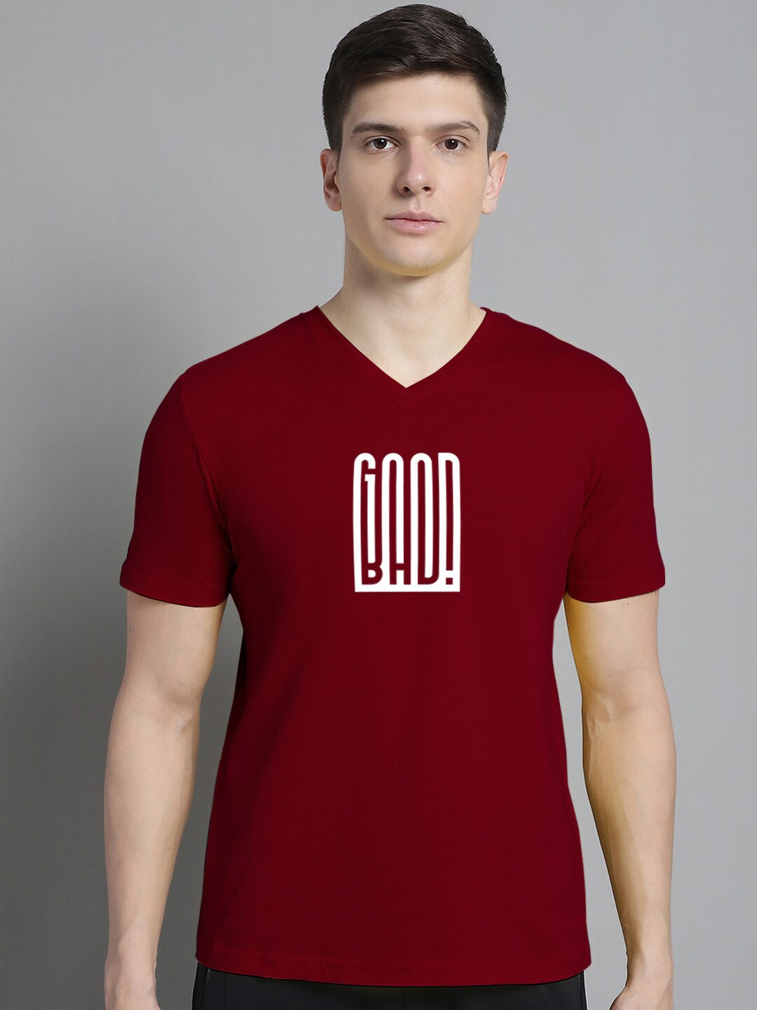 

FBAR Typography Printed V-Neck Slim Fit T-shirt, Maroon