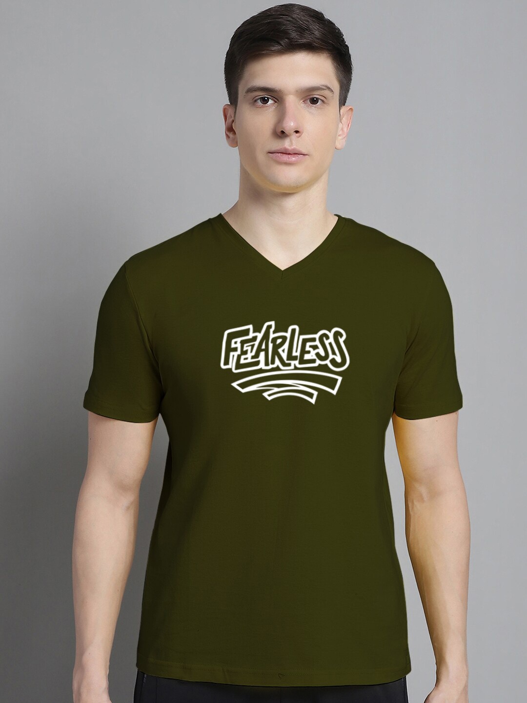 

FBAR Typography Printed Cotton Slim Fit T-shirt, Olive