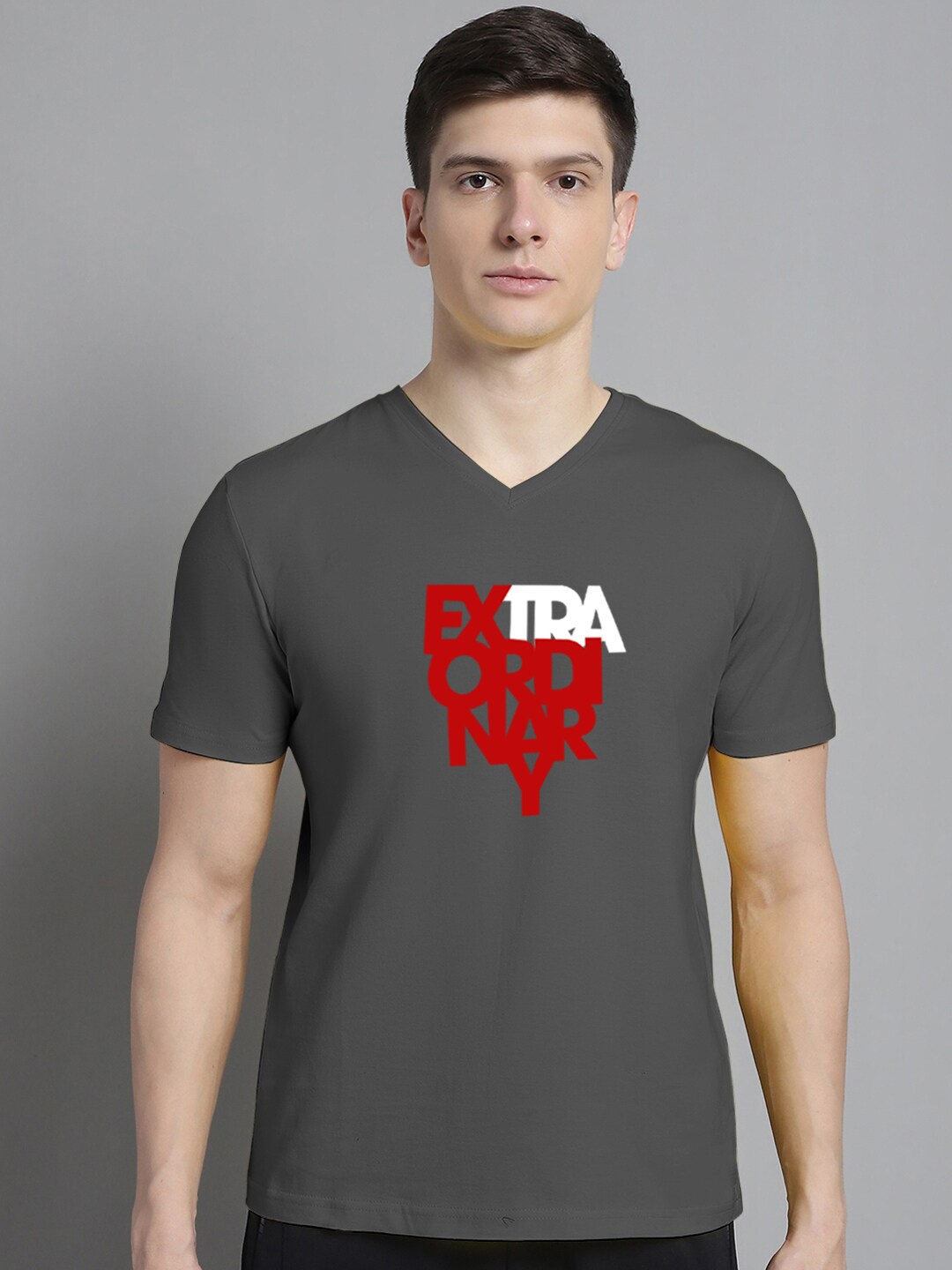 

FBAR Typography Printed Cotton Slim Fit T-shirt, Grey