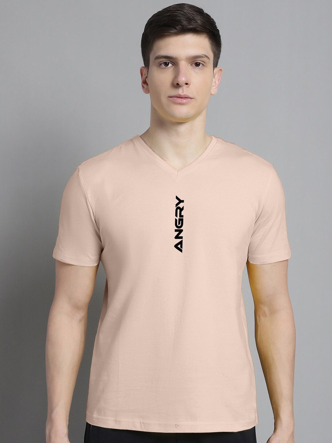 

FBAR Typography Printed V-Neck Cotton Slim Fit T-shirt, Coral