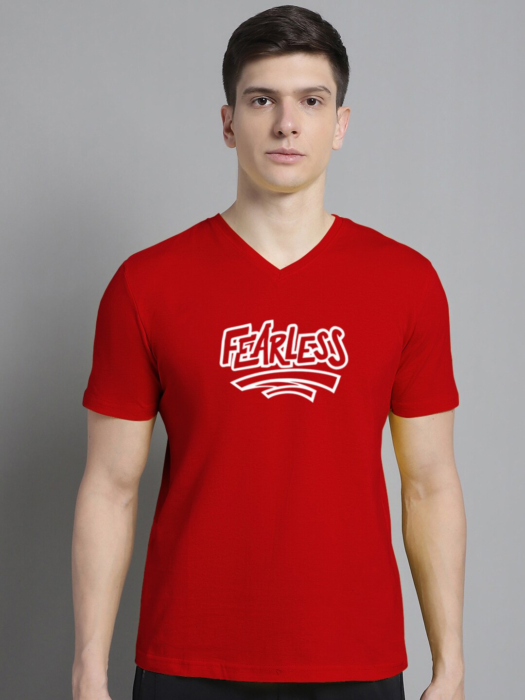 

FBAR Typography Printed Slim Fit Cotton T-shirt, Red