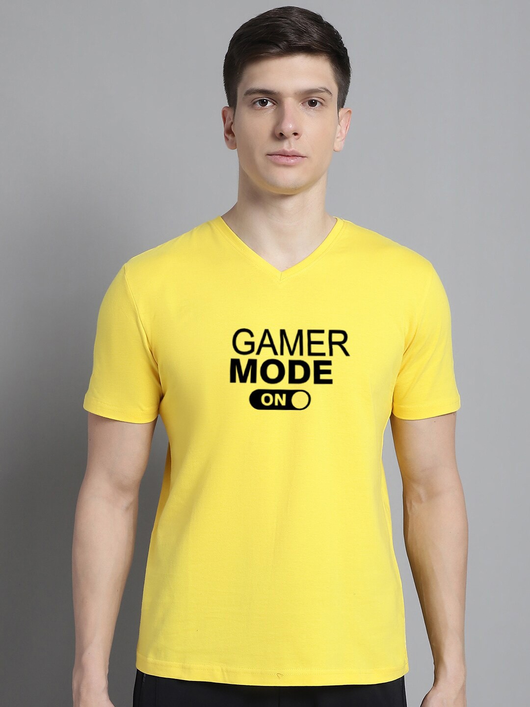 

FBAR Typography Printed Slim Fit Cotton T-shirt, Yellow