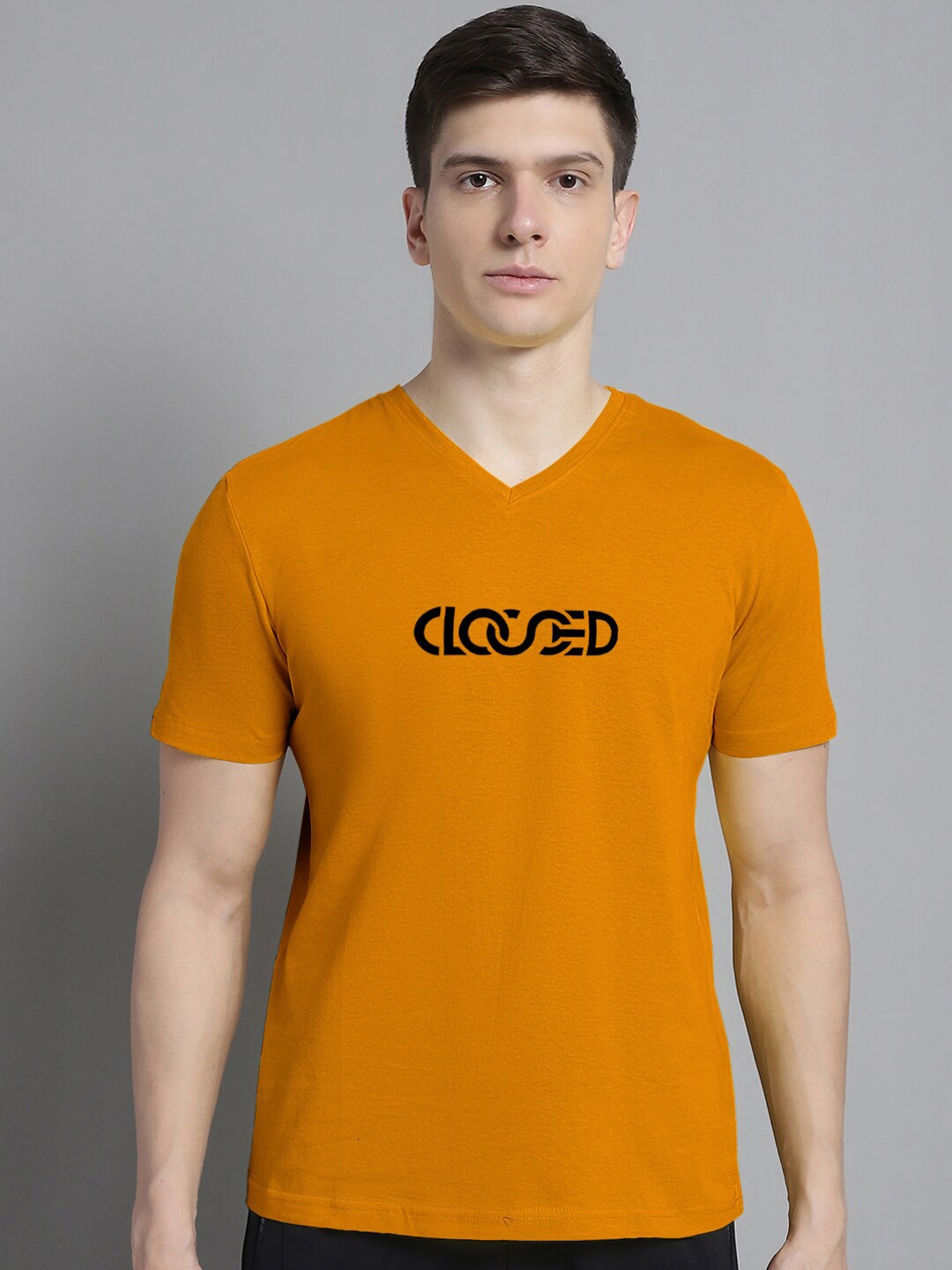 

FBAR Typography Printed Slim Fit Cotton T-shirt, Gold