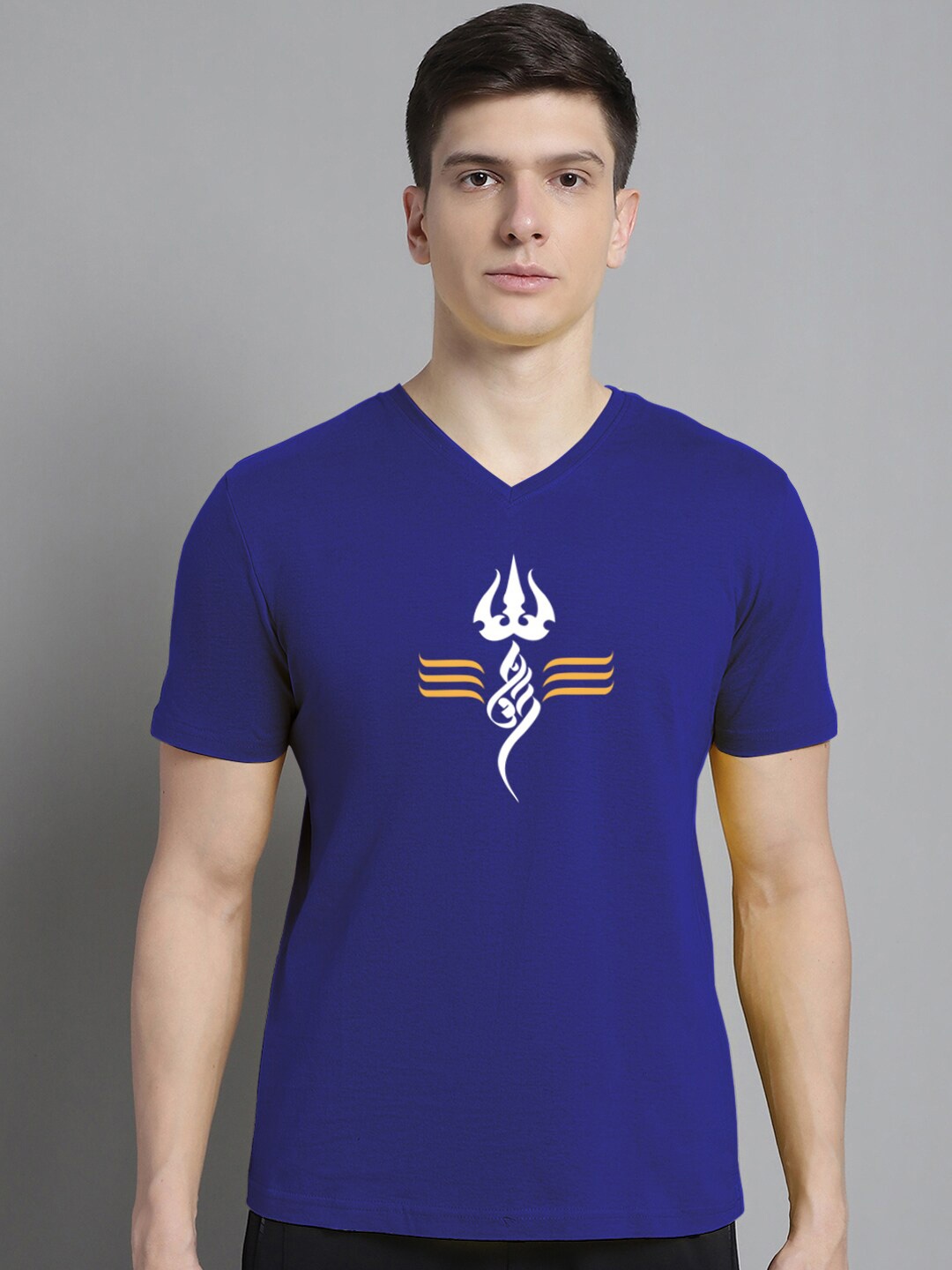 

FBAR Graphic Printed V-Neck Cotton Slim Fit T-shirt, Blue