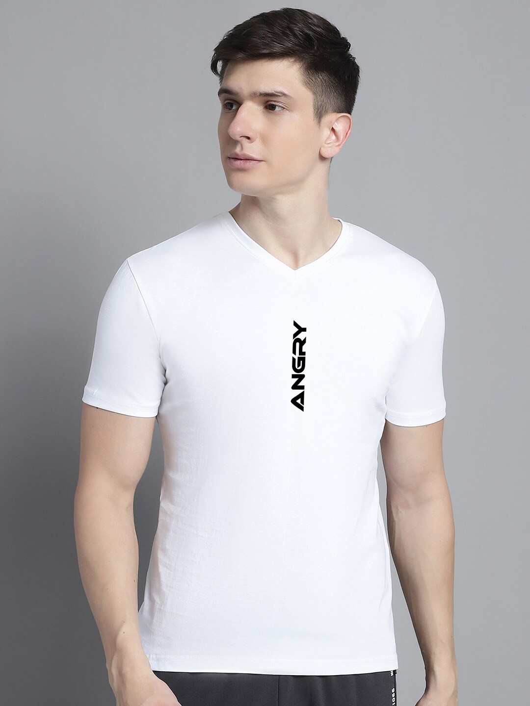 

FBAR Typography Printed V-Neck Cotton Slim Fit T-shirt, White