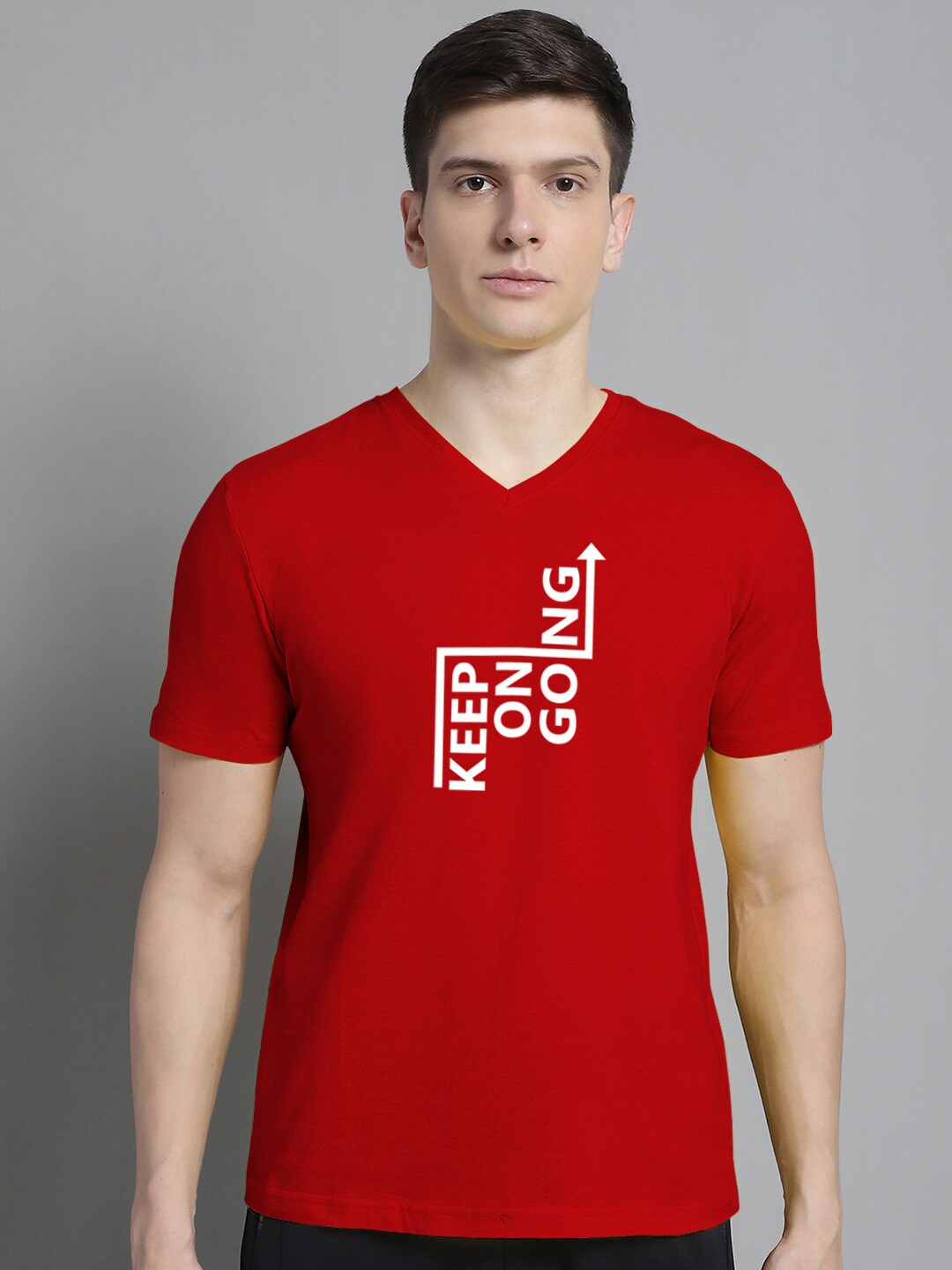 

FBAR Typography Printed V-Neck Cotton Slim Fit T-shirt, Red