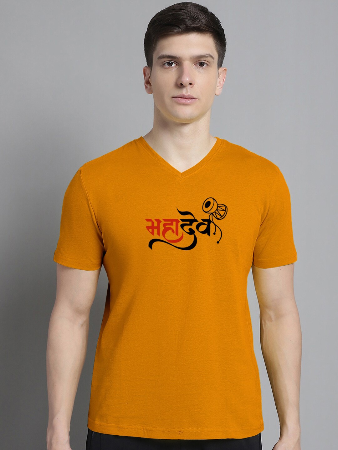 FBAR Typography Printed Slim Fit Cotton T-shirt, Mustard