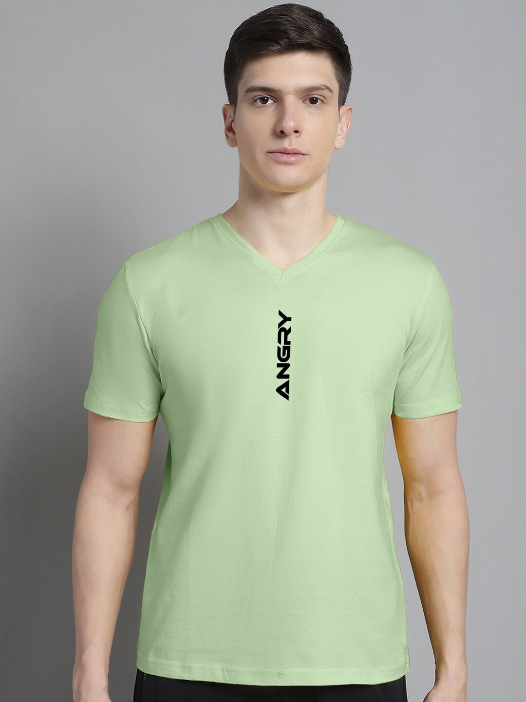 

FBAR Typography Printed V-Neck Slim Fit Cotton T-shirt, Sea green