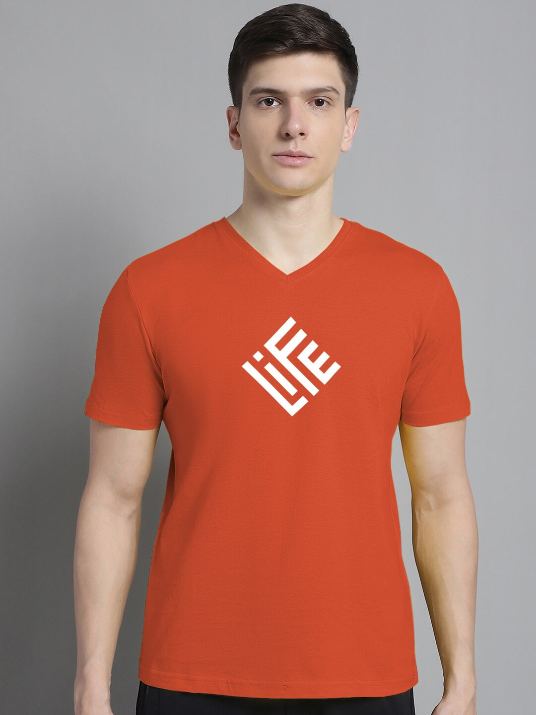 FBAR Graphic Printed Cotton Slim Fit T-shirt, Orange