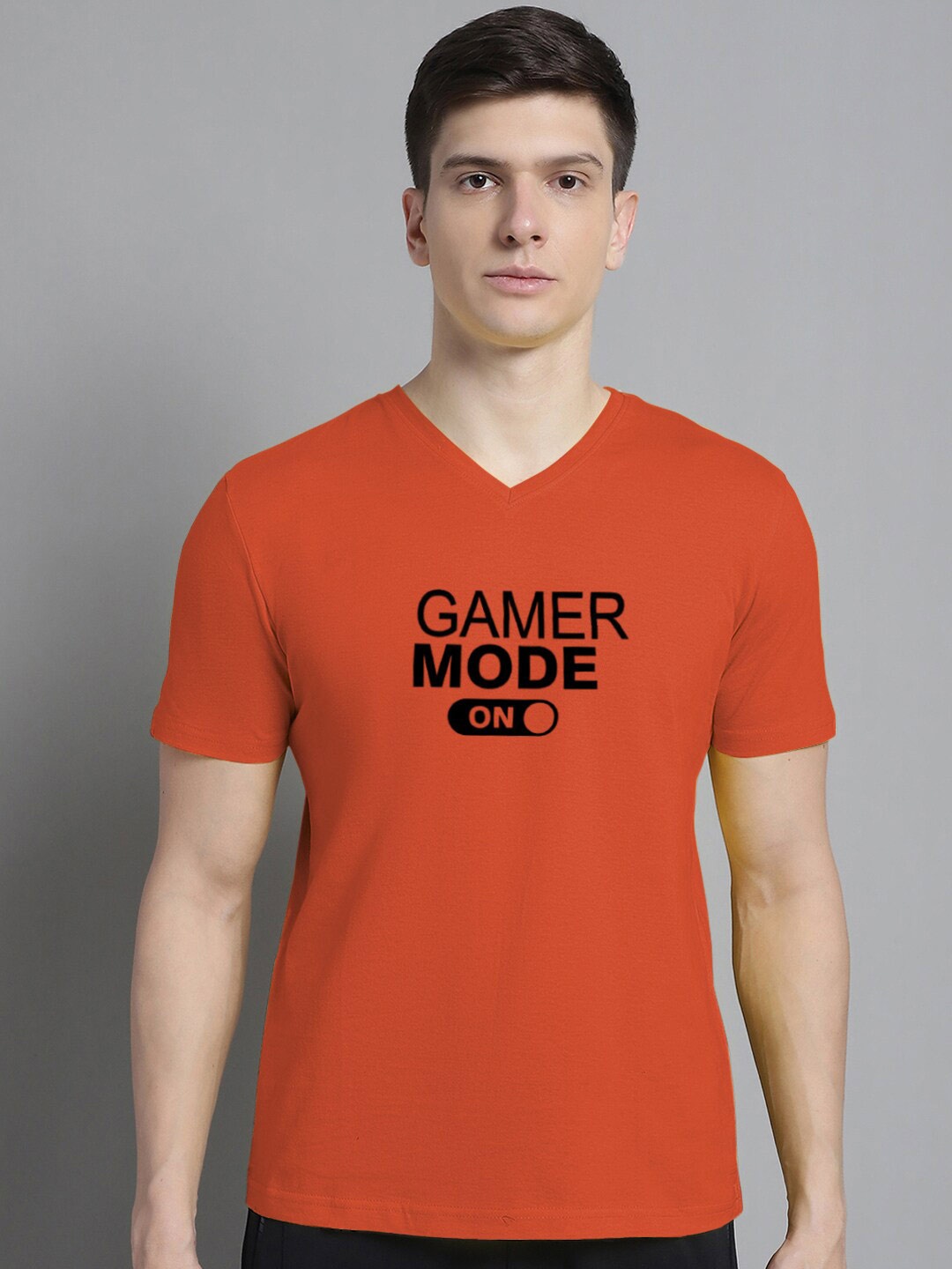 FBAR Typography Printed Cotton Slim Fit T-shirt, Orange