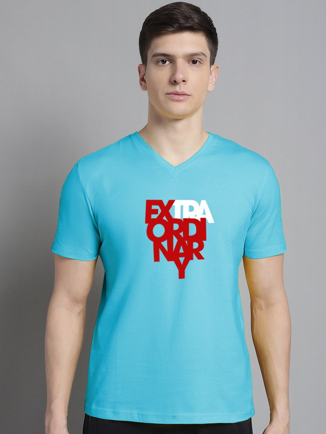FBAR Typography Printed Cotton Slim Fit T-shirt, Turquoise blue