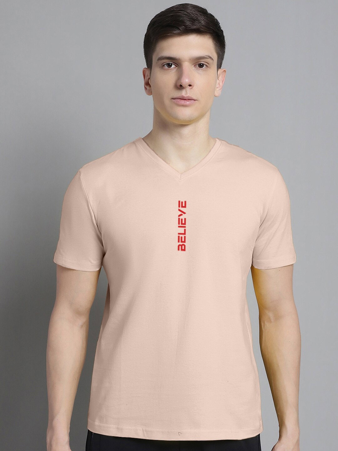 FBAR Typography Printed Cotton Slim Fit T-shirt, Coral