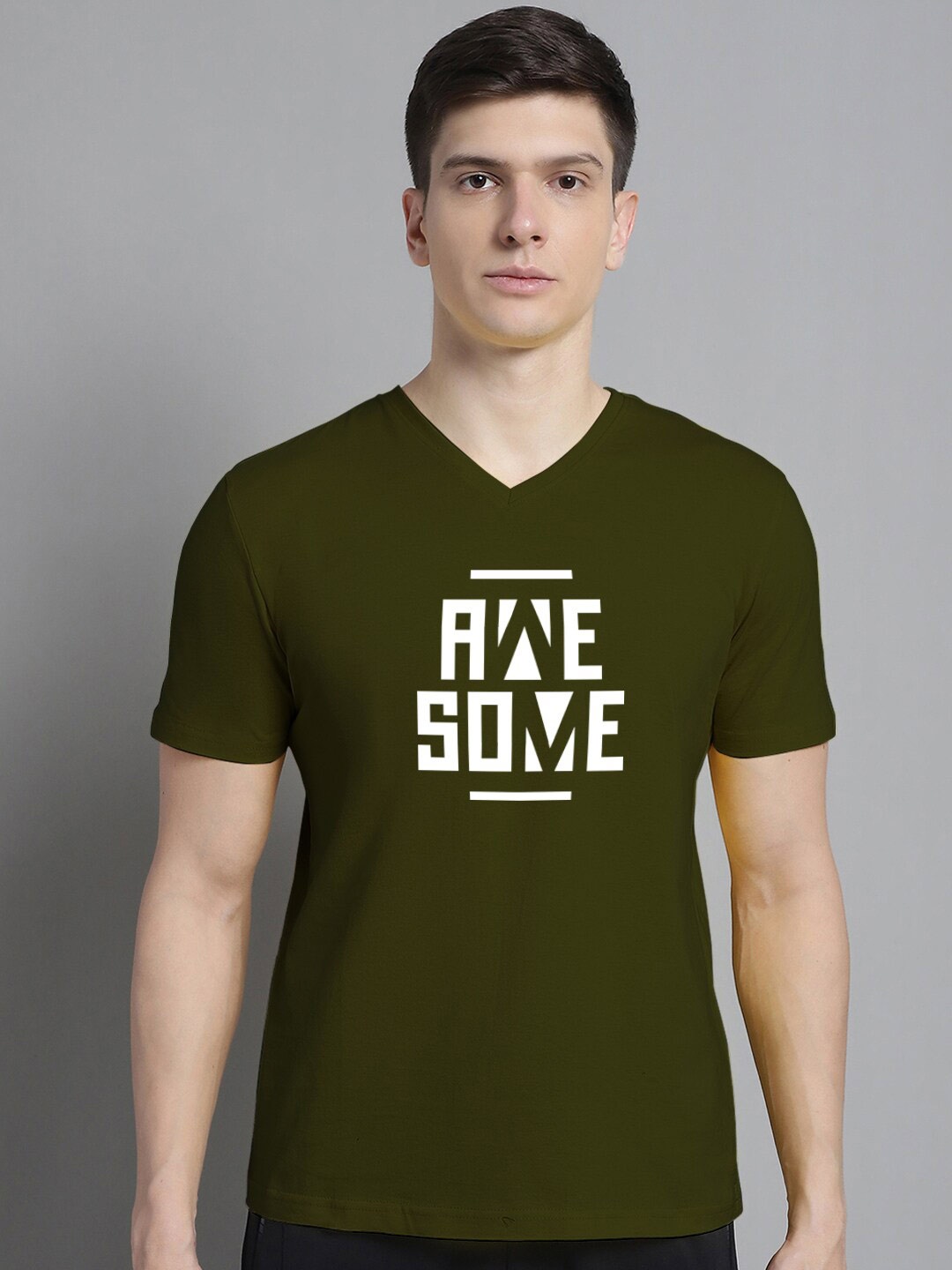 

FBAR Typography Printed Round Neck Slim Fit Cotton Regular T-shirt, Olive