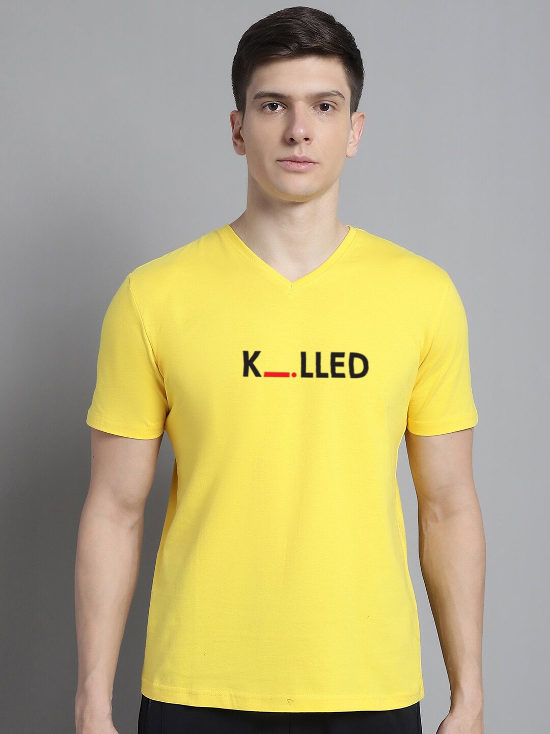 

FBAR Typography Printed Round Neck Slim Fit Cotton Regular T-shirt, Yellow