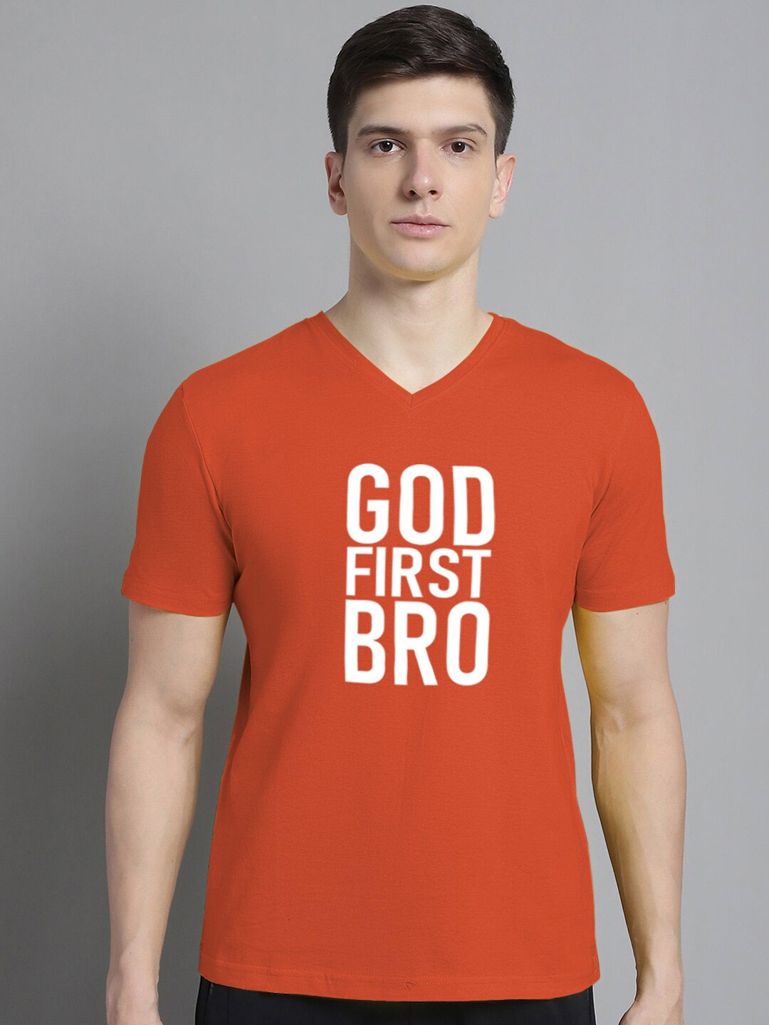 

FBAR Typography Printed Round Neck Slim Fit Cotton Regular T-shirt, Orange