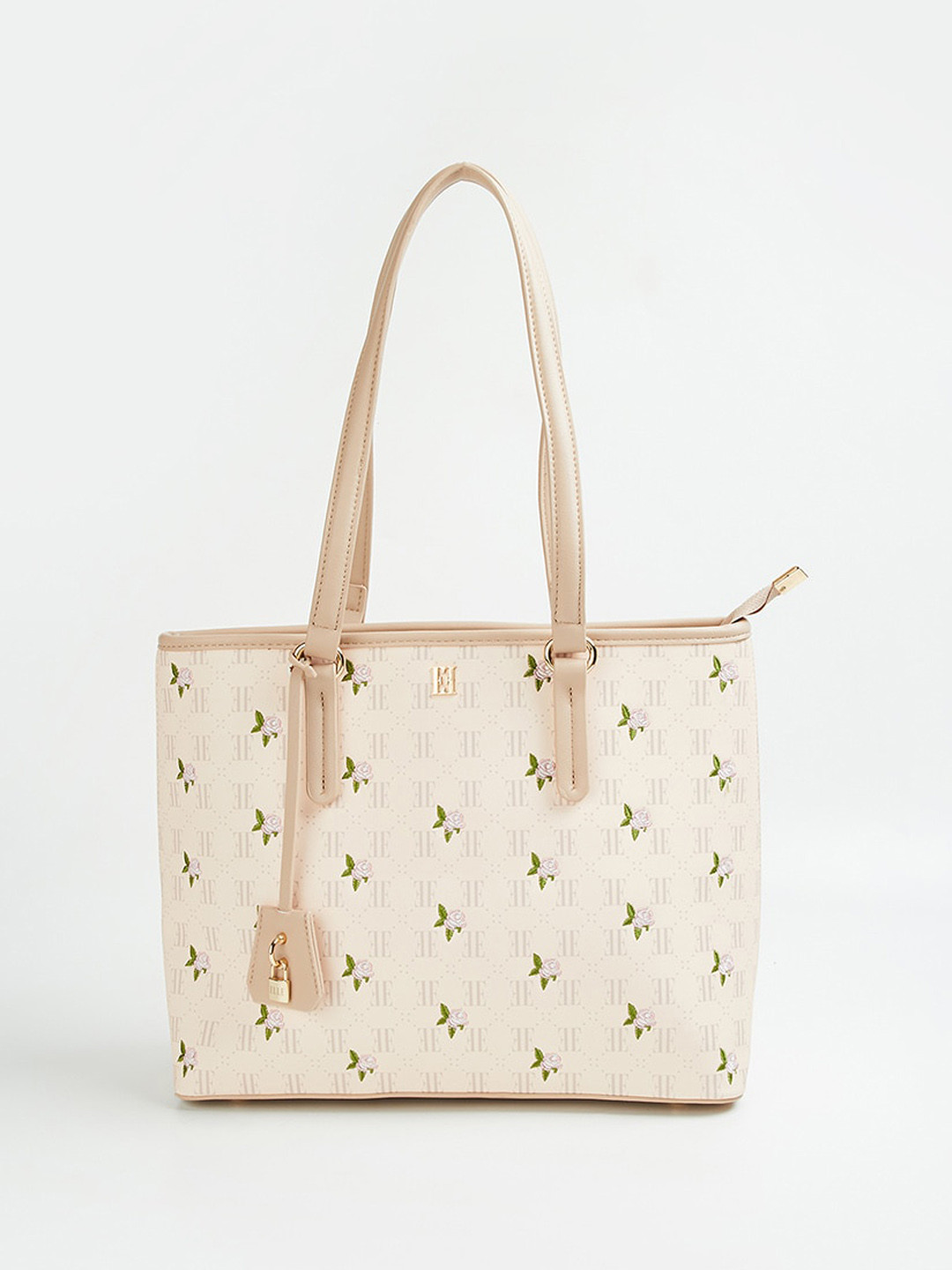 

ELLE Floral Embroidered Oversized Structured Handheld Bag, Purple