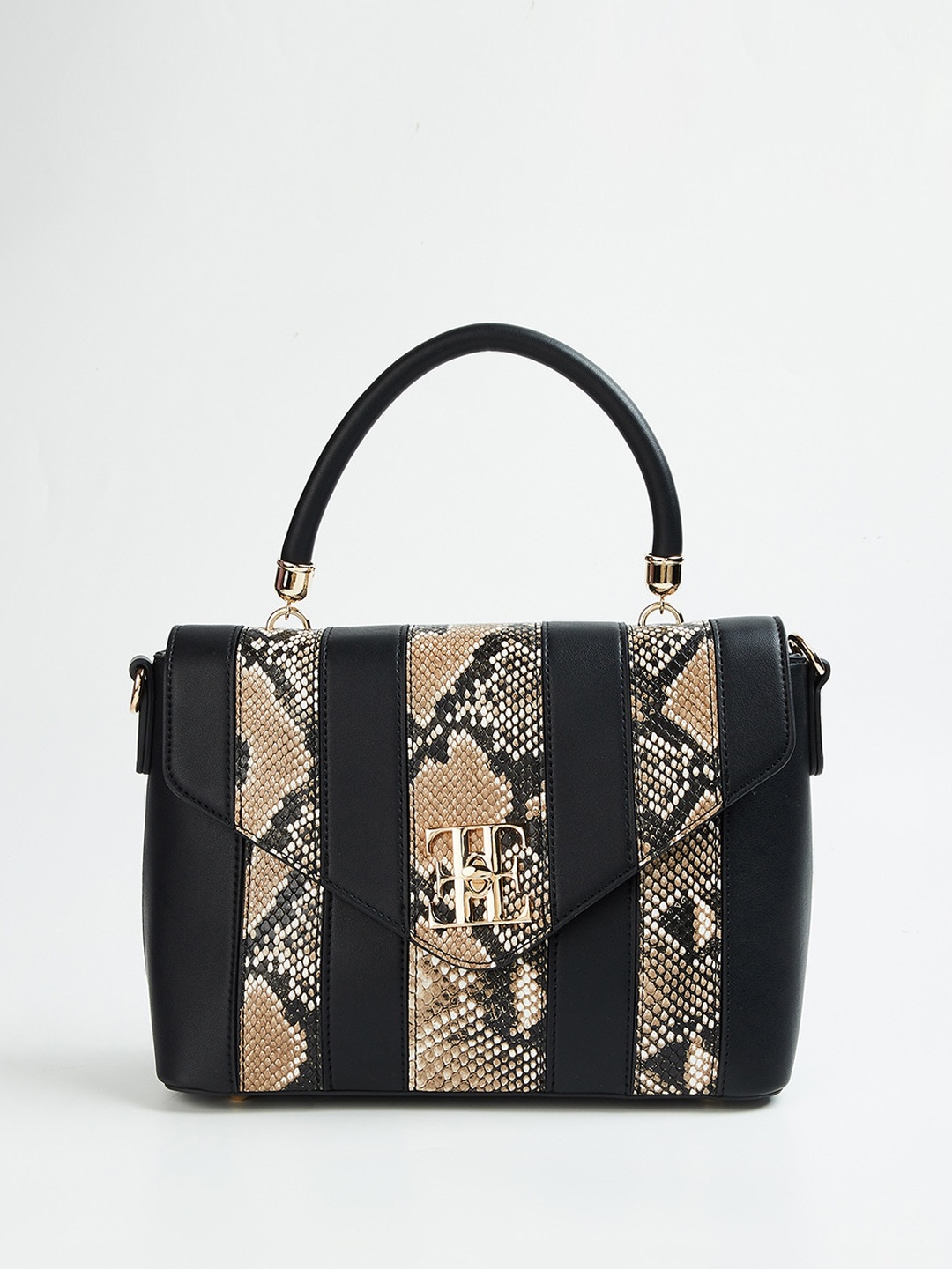 

ELLE Animal Printed Structured Satchel, Black