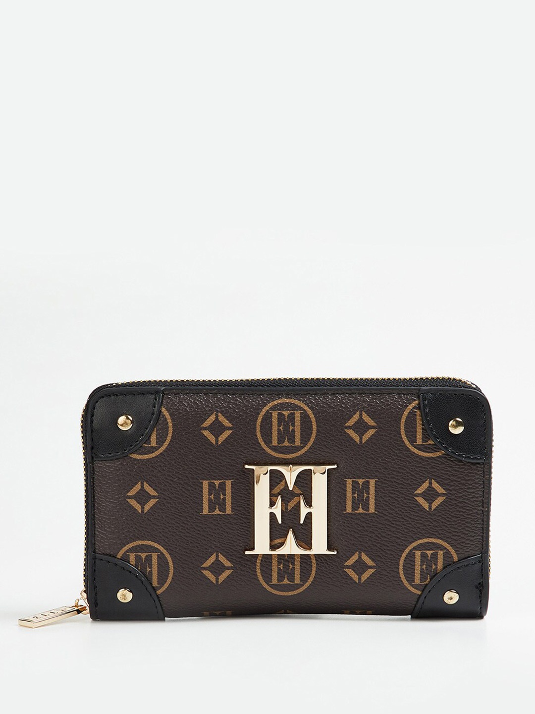 

ELLE Women Geometric Printed Zip Around Wallet, Brown