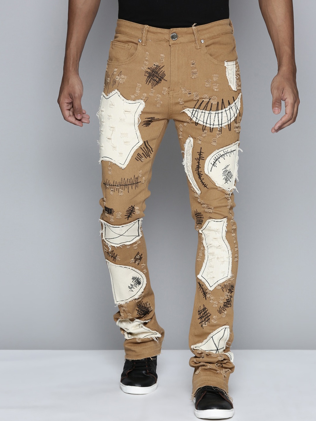 

WAIMEA Men Mid Rise Hollywood Highly Distressed Stretchable Jeans, Khaki