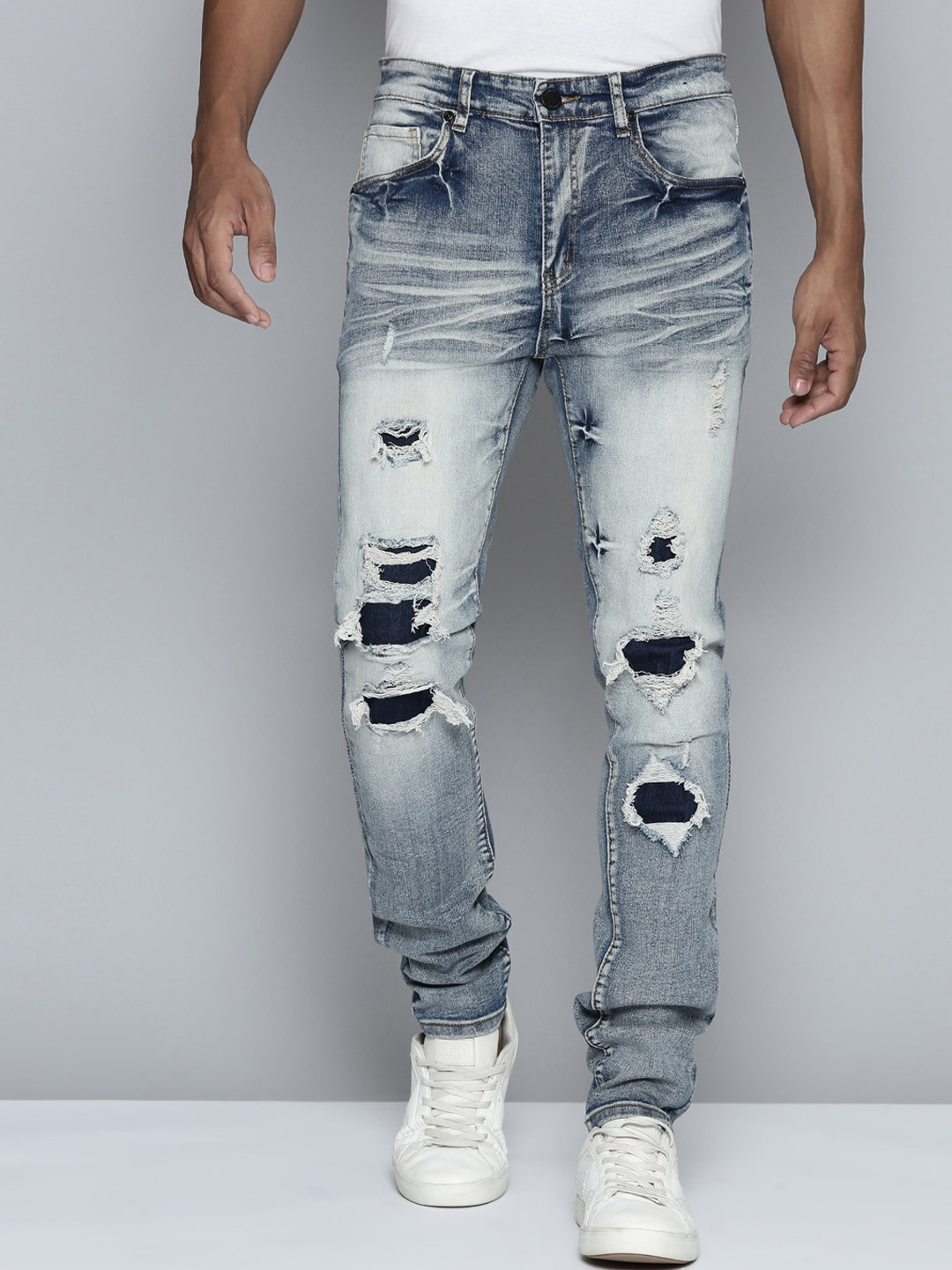 

WAIMEA Men Hollywood Skinny Fit Highly Distressed Heavy Fade Stretchable Jeans, Blue