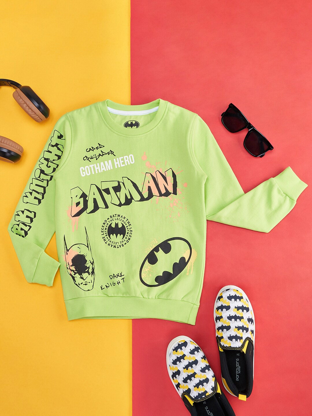 

Pantaloons Junior Boys Batman Printed Cotton Pullover Sweatshirt, Green