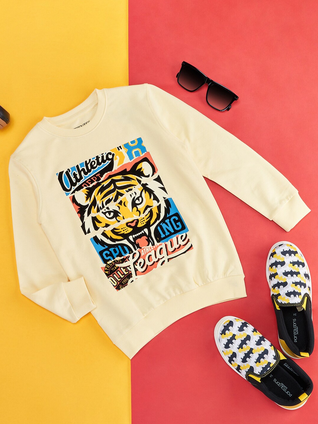 

Pantaloons Junior Boys Graphic Printed Cotton Pullover Sweatshirt, Yellow