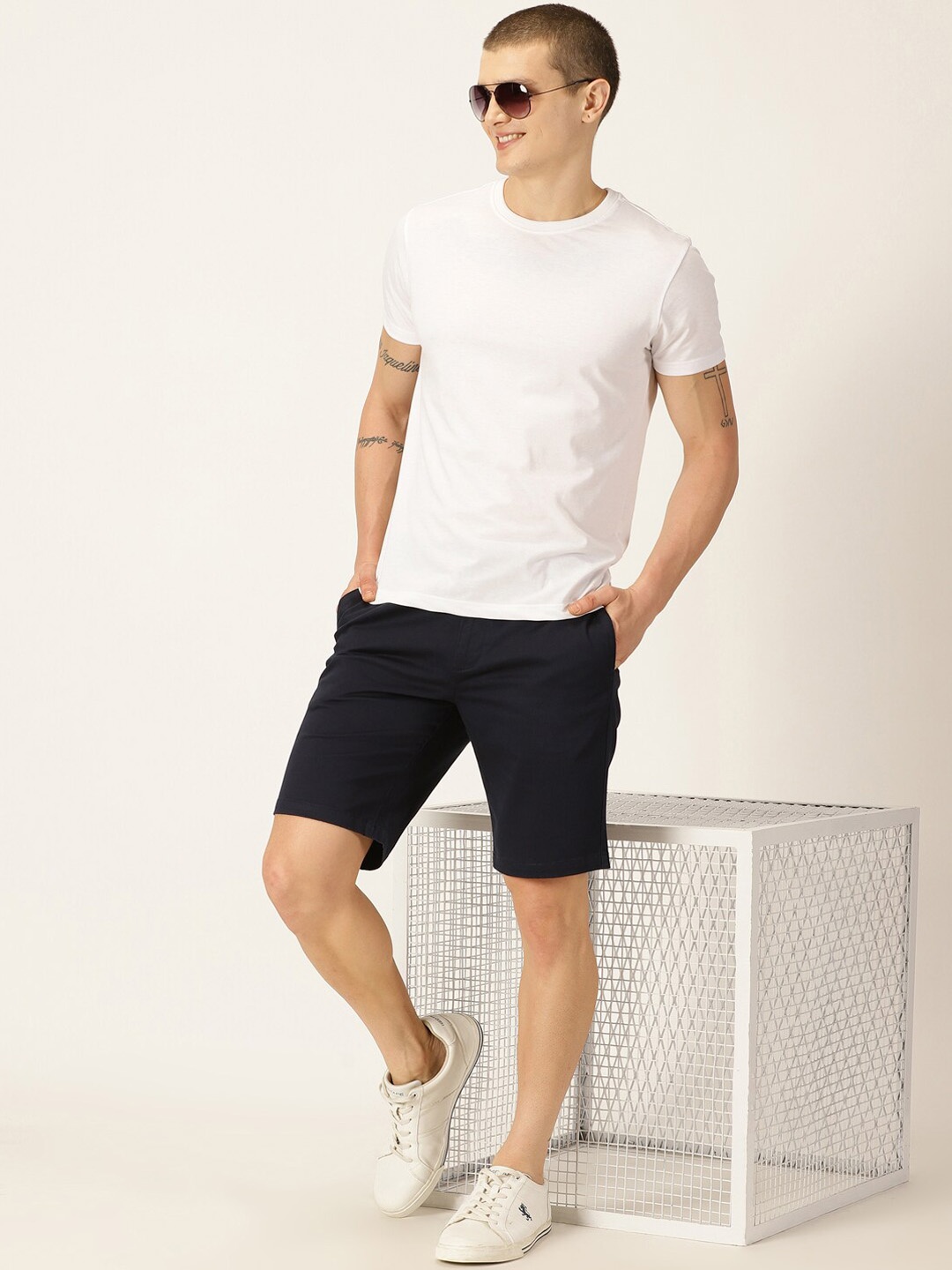 

Mast & Harbour Men Navy Blue Mid-Rise Cotton Regular Shorts