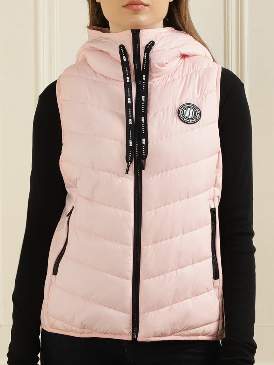 

DKNY Hooded Sleeveless Puffer Jacket, Pink