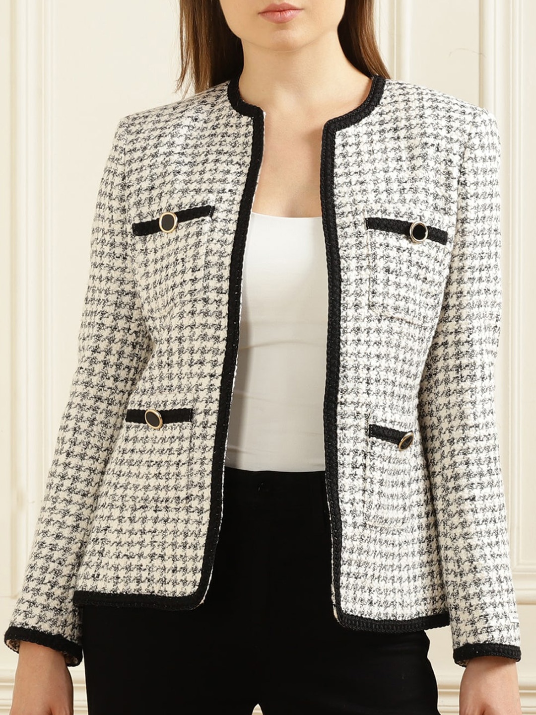 

Ted Baker Self Design Collarless Cotton Open Front Jacket, White