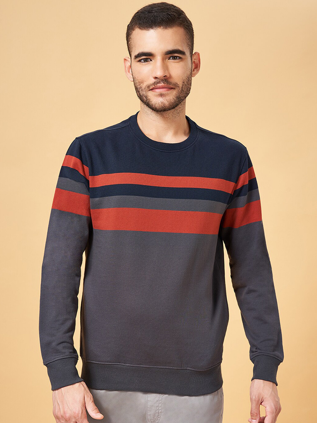 

Urban Ranger by pantaloons Striped Long Sleeves Pullover, Charcoal