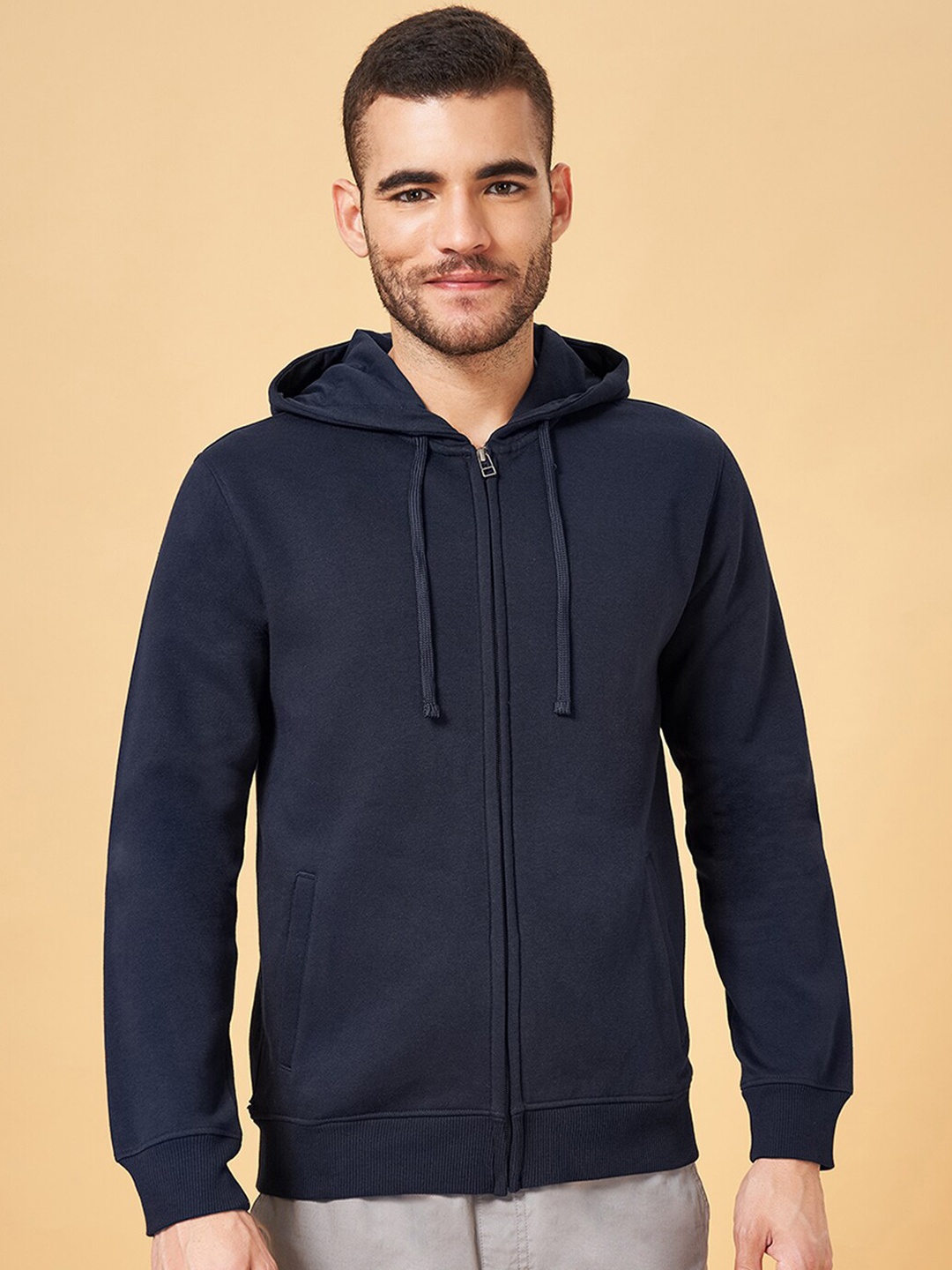 

Urban Ranger by pantaloons Hooded Front-Open Sweatshirt, Navy blue