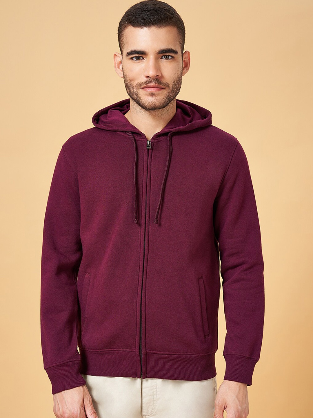 

Urban Ranger by pantaloons Hooded Cotton Sweatshirt, Burgundy