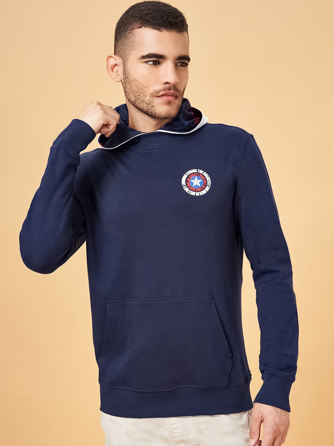 

Urban Ranger by pantaloons Long Sleeves Cotton Hooded Sweatshirt, Navy blue