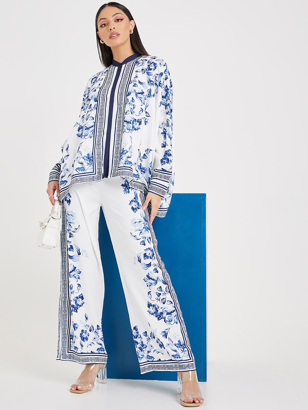 

Styli Oversized Printed Shirt & Straight Leg Pants Co-Ords, White