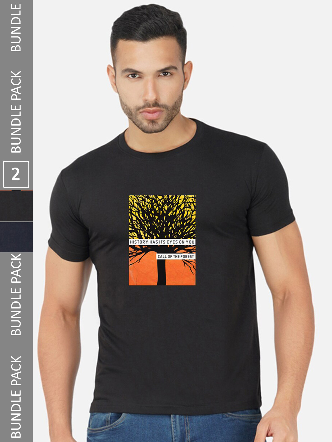 

CHOZI Pack Of 2 Graphic Printed Cotton T-shirt, Black