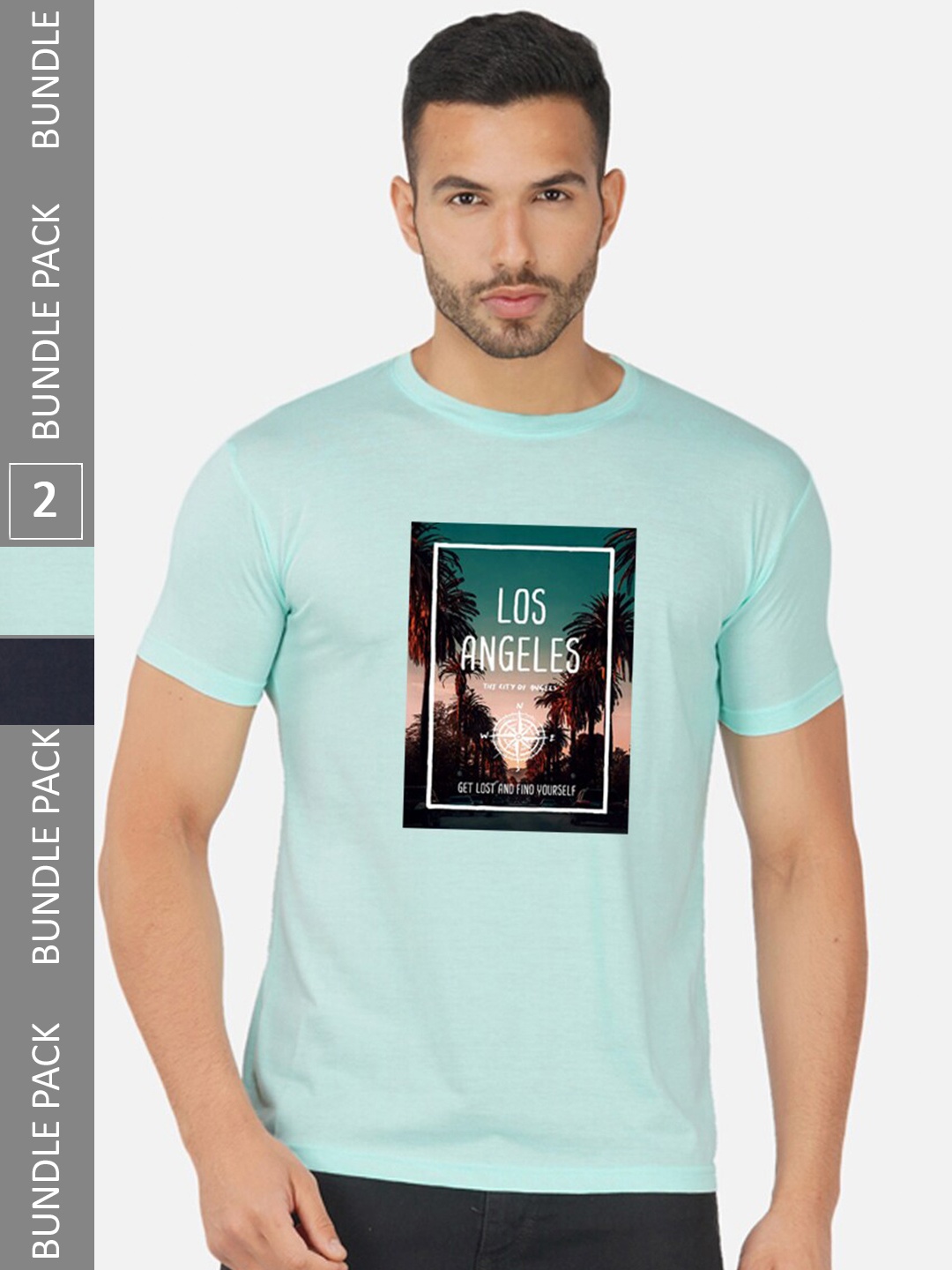 

CHOZI Pack Of 2 Graphic Printed Cotton T-shirt, Turquoise blue