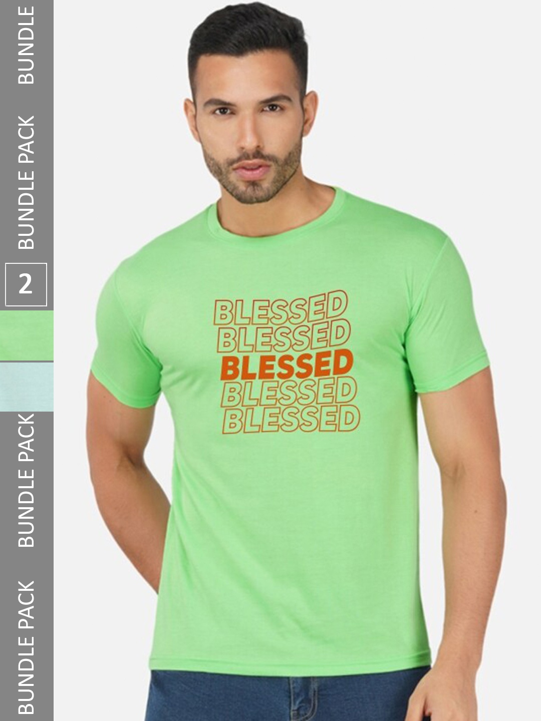 

CHOZI Pack Of 2 Printed Cotton T-shirt, Lime green