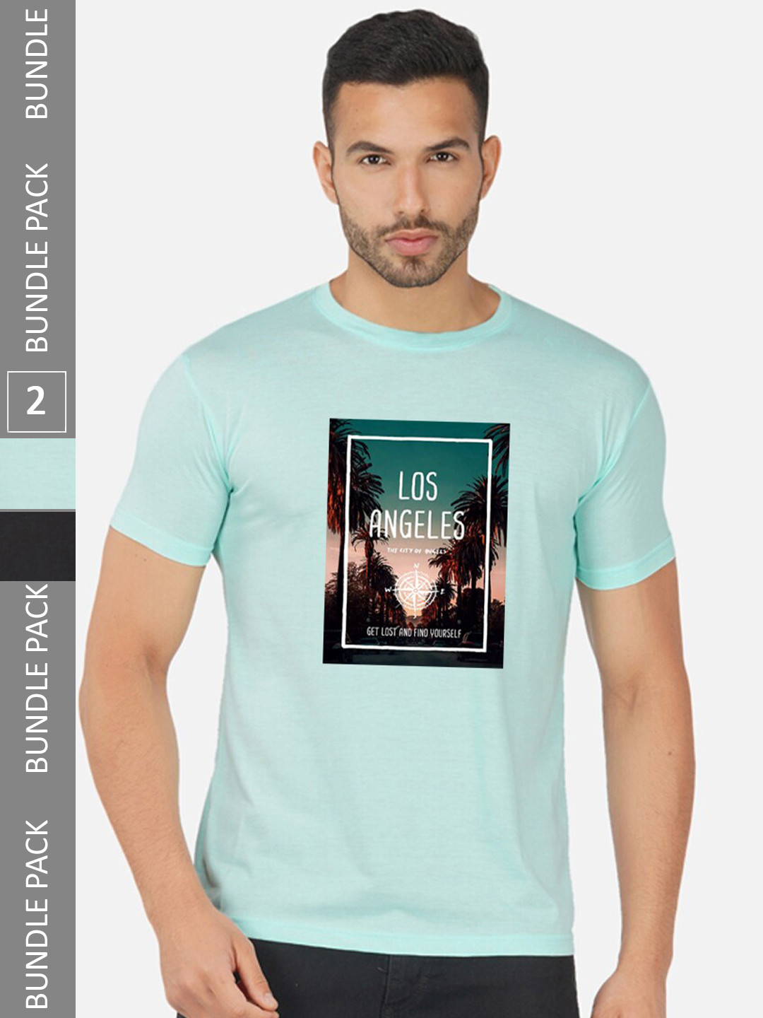 

CHOZI Pack Of 2 Graphic Printed Cotton T-shirt, Turquoise blue