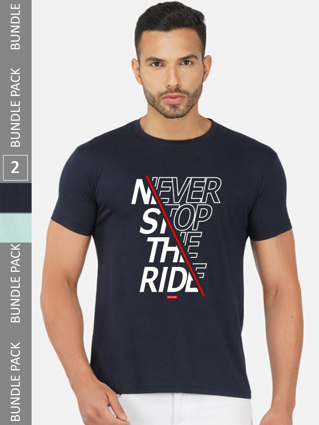 

CHOZI Pack Of 2 Printed Cotton T-shirt, Navy blue