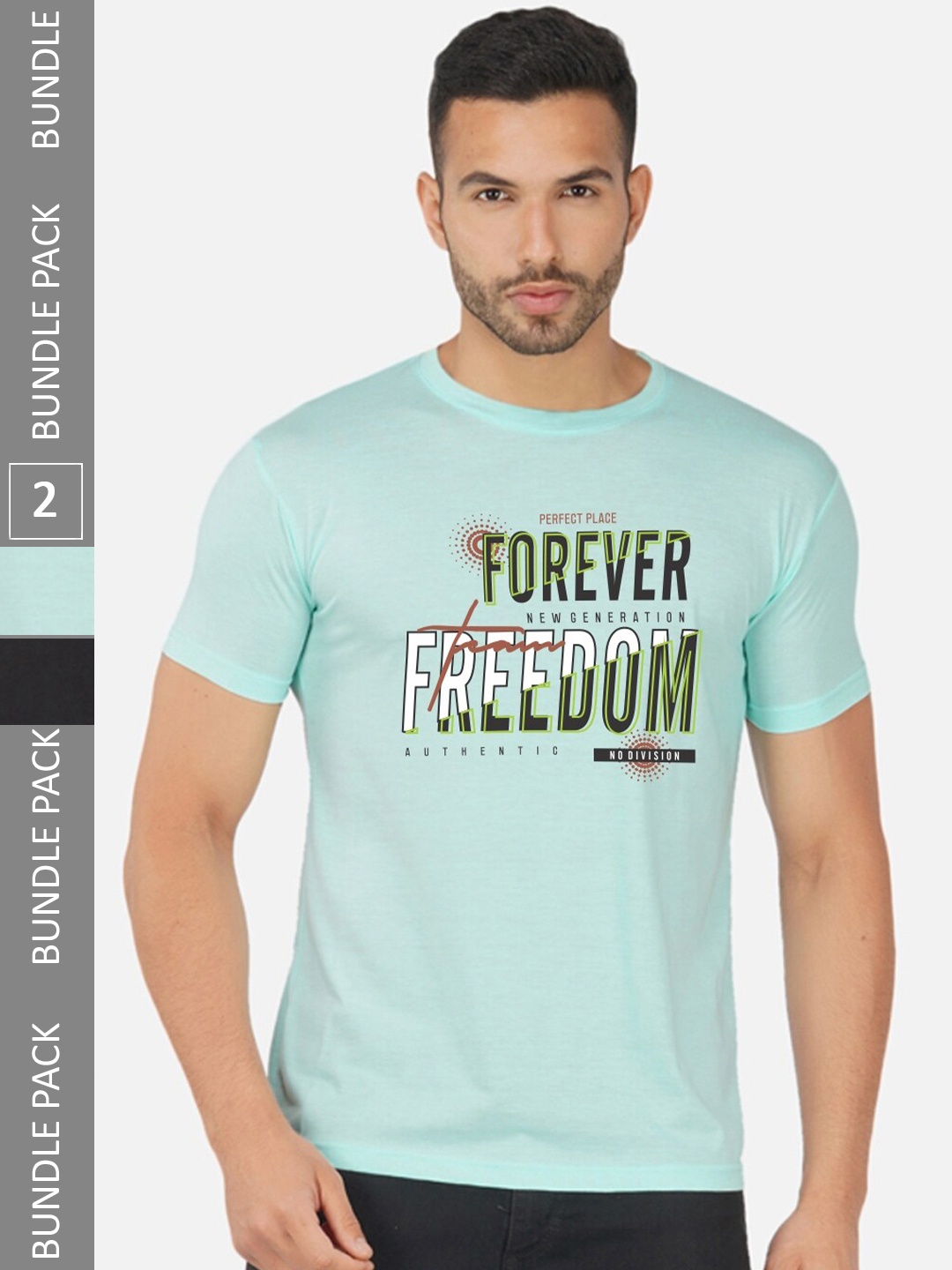 

CHOZI Pack Of 2 Printed Cotton T-shirt, Turquoise blue