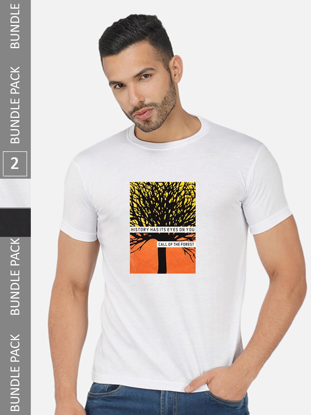 CHOZI Pack Of 2 Graphic Printed Cotton T-shirt, White